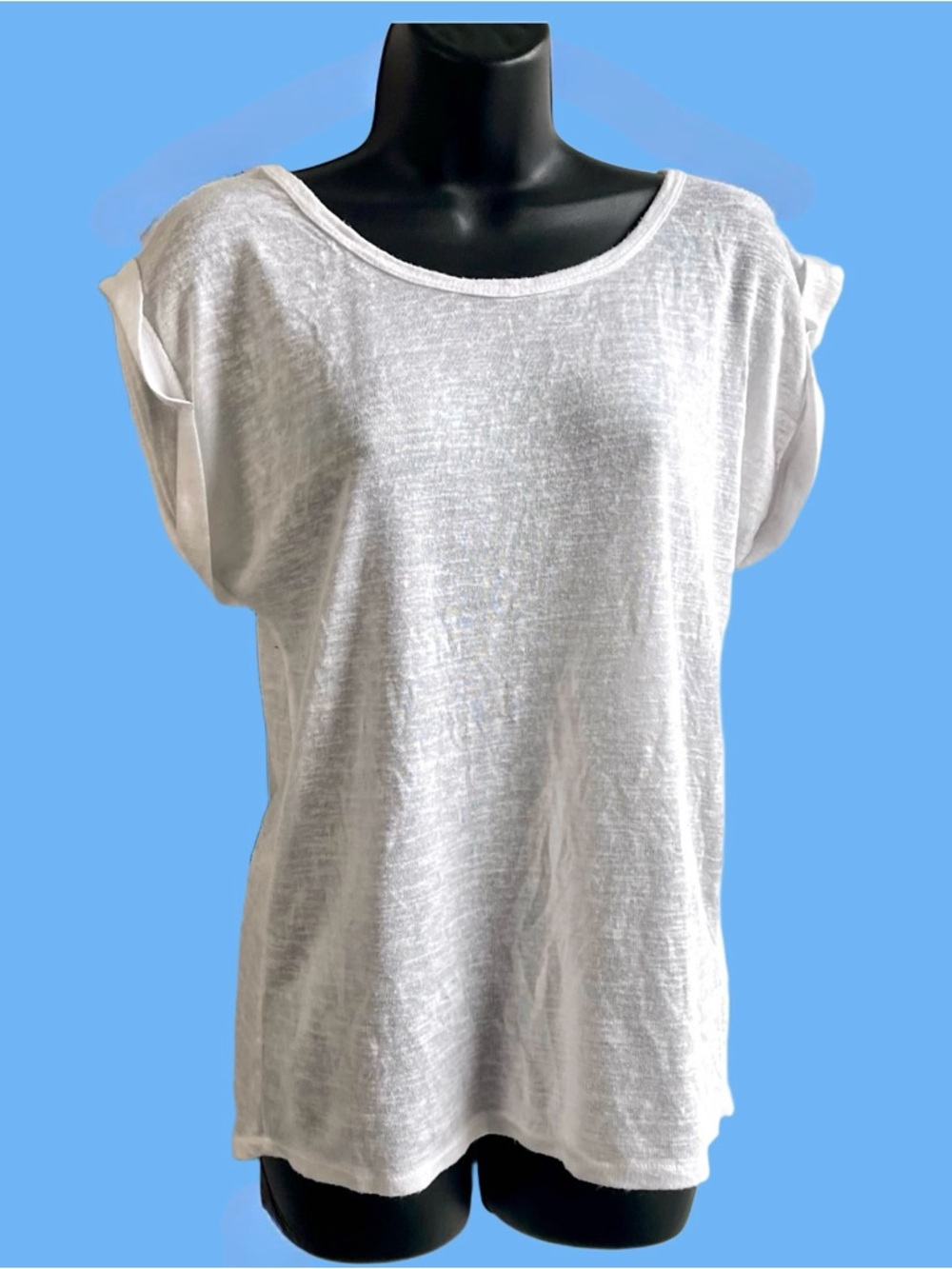 Ambra White Roll Sleeve Top SzM Made in Italy